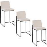 Fuji 26" High Back Counter Stool in Black Steel & Beige Fabric (Set of 3)